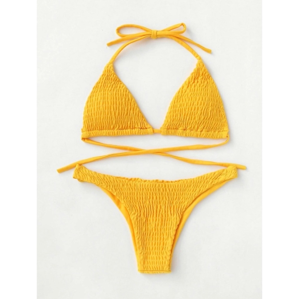 SHEIN triangle smocked bikini set